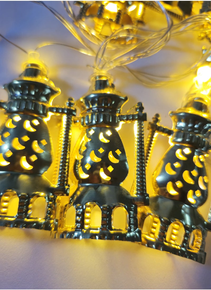 Home Care - 10LED Ramadan Kerosene Lamp String Lights, Battery Operated, Mosque Star and Moon Design, Non-Waterproof, Cord Included, for Eid Mubarak - Image 1