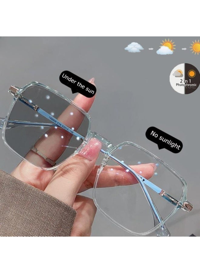 Unisex Square Photochromic Blue Light Blocking Glasses with UV Protection - Image 1
