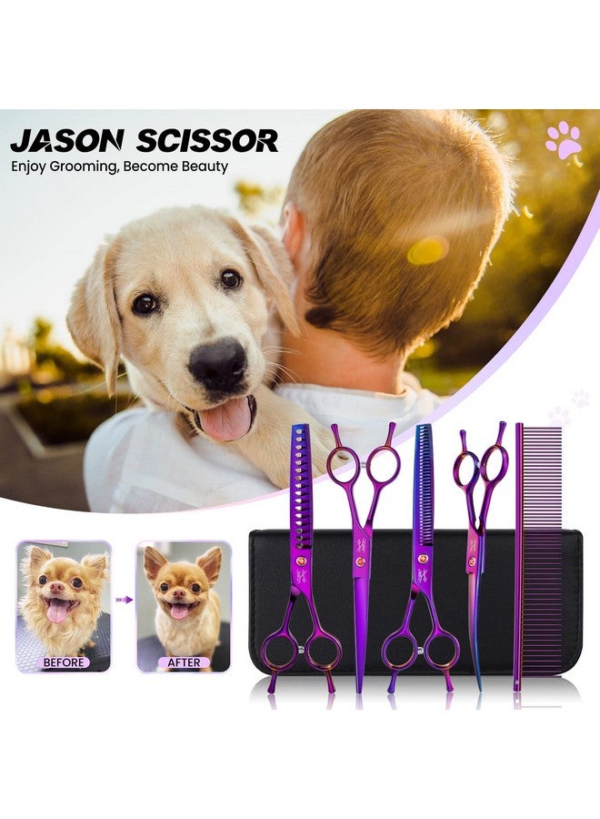JASON Dog Grooming Scissors Kit, Professional 6 in 1 Dog Scissors Sharp Shears Set - Straight, Thinning, Chunker, Curved Shears and Comb for Long Short Hair for Dog Cat Pet - Image 2