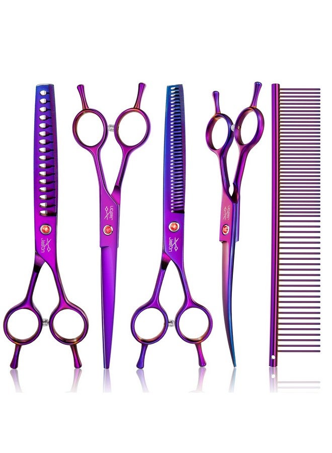 JASON Dog Grooming Scissors Kit, Professional 6 in 1 Dog Scissors Sharp Shears Set - Straight, Thinning, Chunker, Curved Shears and Comb for Long Short Hair for Dog Cat Pet - Image 1