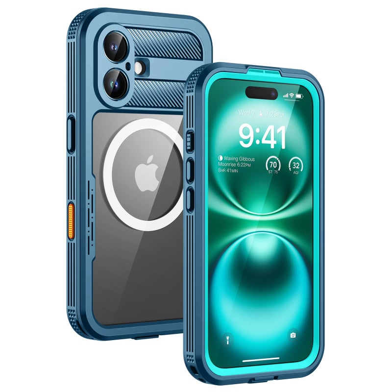 Lanhiem Magnetic for iPhone 16 Plus Case IP68 Waterproof Dustproof Case Compatible with Magsafe Builtin Screen Protector Full Body Heavy Duty Rugged Phone Cover 67 inch BlueClear - Image 2