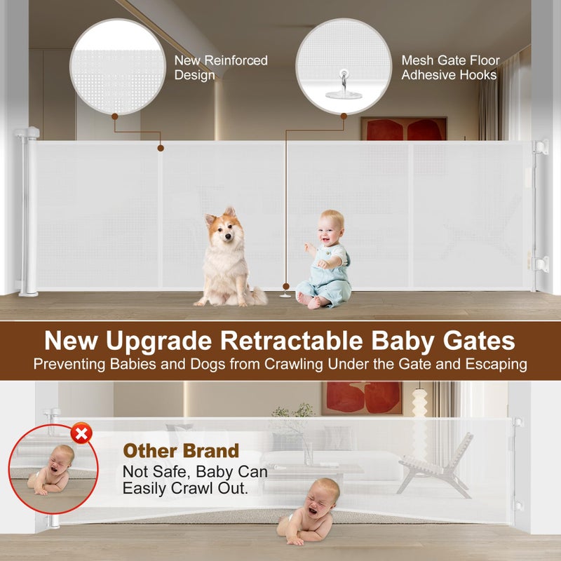 Miumoon 200 inch Retractable Baby Gates 37 inch Tall, Retractable Gate with Reinforced Strip Design to Prevent Crawling Through, 16 FT Outdoor Retractable Gates, Extra Wide Retractable Gate for Garage - Image 2