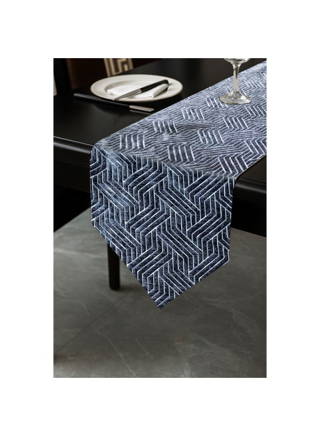 Intex Curtains House Velvet linen rectangle Table Runner - heavy duty velvet fabric - suitable for reciption , living rooms and special ocassions - unique geometrical design  "V" shape end - set of one piece - Image 1