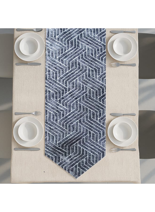 Intex Curtains House Velvet linen rectangle Table Runner - heavy duty velvet fabric - suitable for reciption , living rooms and special ocassions - unique geometrical design  "V" shape end - set of one piece - Image 2