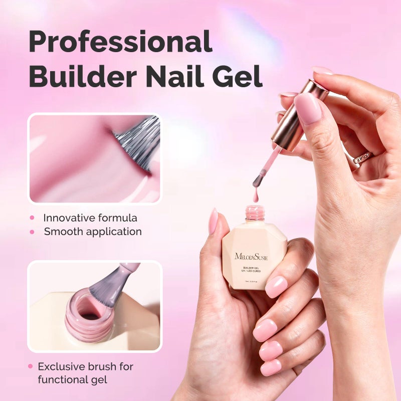 MelodySusie Milky Pink Builder Nail Gel for Nails Thickening,Soak Off UV Extension Gel, Rhinestone Nail Glue for Nail Art Design Salon DIY Manicure at Home Gift for Women-015 - Image 4