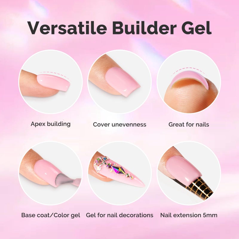 MelodySusie Milky Pink Builder Nail Gel for Nails Thickening,Soak Off UV Extension Gel, Rhinestone Nail Glue for Nail Art Design Salon DIY Manicure at Home Gift for Women-015 - Image 3