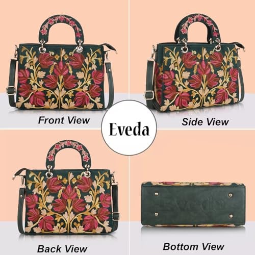 EVEDA Synthetic Leather Gorgeous Embroidery Stylish Design Shoulder Crossbody Hobo Women Handbag (Bottle Green) - Image 5
