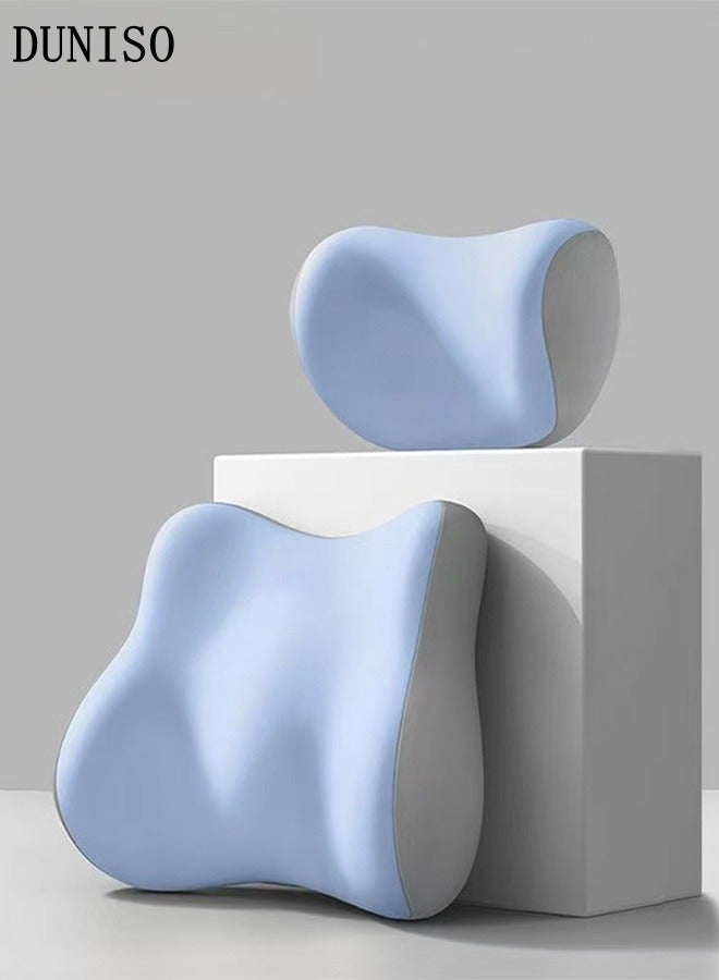 DUNISO Car Lumbar Support Pillow and Car Headrest Neck Pillow Set Memory Foam Car Headrest Pillows Cars Seat Head Lumbar Cushion Car Seat Pillow Comfortable Neck Pillow Multi-Use Lumbar Support Pillow Cars Seat for Car, Office Chair and Home Chair - Image 1