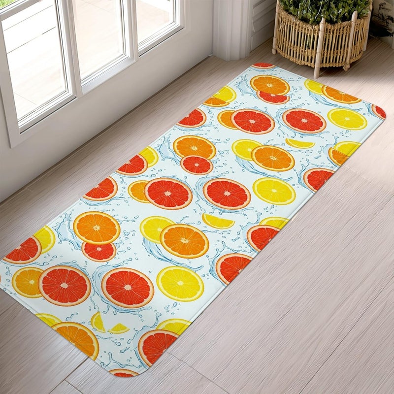 Orange Runner Rug, Summer Bright Lemon Grapefruit Summer Orange Low Pile Sponge Soft Rectangle Carpet Stain Resistant for Kitchen Bedside Entryway Hallway Decor 2x5 Ft - Image 4