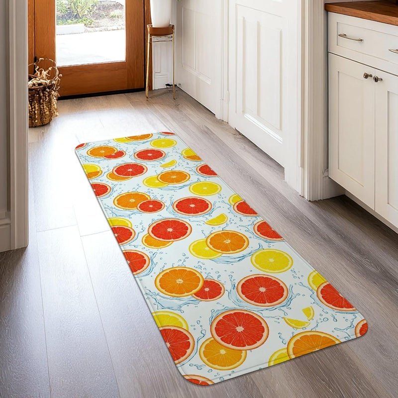 Orange Runner Rug, Summer Bright Lemon Grapefruit Summer Orange Low Pile Sponge Soft Rectangle Carpet Stain Resistant for Kitchen Bedside Entryway Hallway Decor 2x5 Ft - Image 1