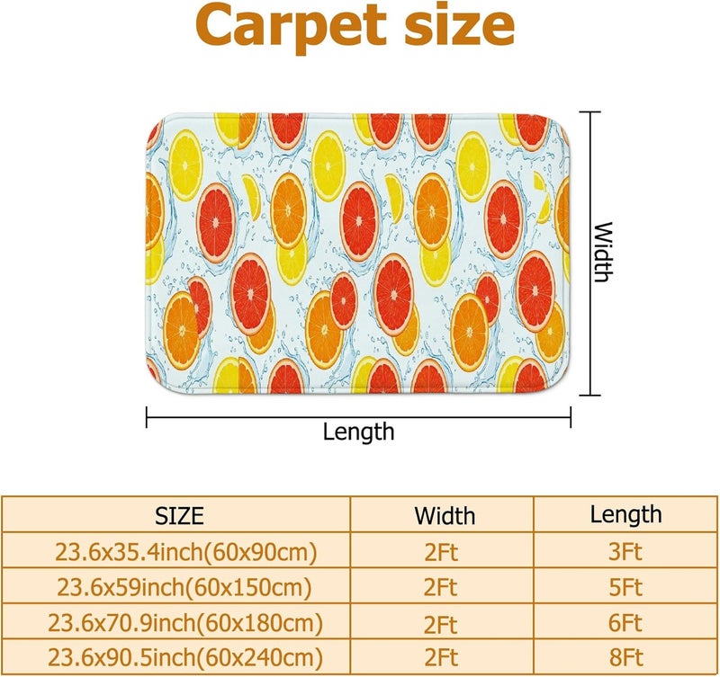 Orange Runner Rug, Summer Bright Lemon Grapefruit Summer Orange Low Pile Sponge Soft Rectangle Carpet Stain Resistant for Kitchen Bedside Entryway Hallway Decor 2x5 Ft - Image 2