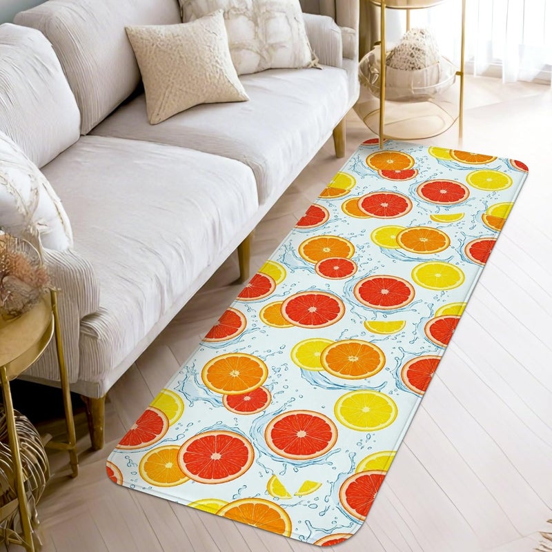 Orange Runner Rug, Summer Bright Lemon Grapefruit Summer Orange Low Pile Sponge Soft Rectangle Carpet Stain Resistant for Kitchen Bedside Entryway Hallway Decor 2x5 Ft - Image 3