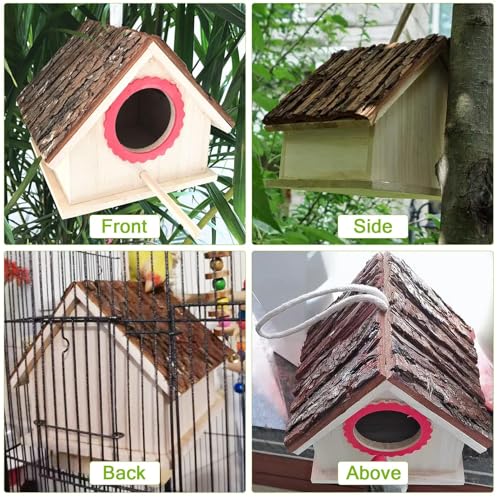 kathson Wood Parakeet Nesting Box House Shape Bird Nest for Cage Wooden Breeding Box Parrots Mating Box for Lovebirds Cockatiel Canary Finch Budgie - Image 5