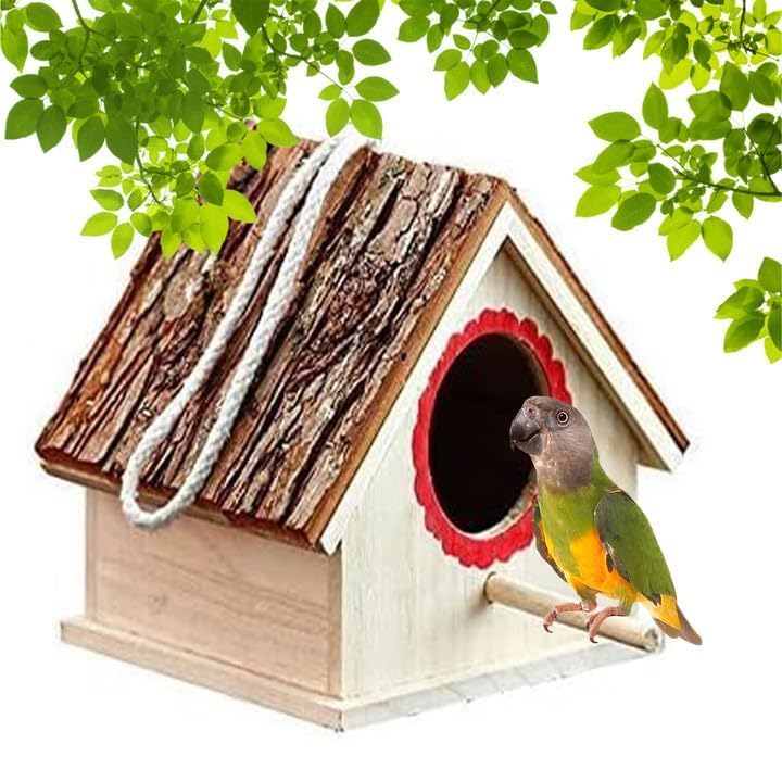 kathson Wood Parakeet Nesting Box House Shape Bird Nest for Cage Wooden Breeding Box Parrots Mating Box for Lovebirds Cockatiel Canary Finch Budgie - Image 1