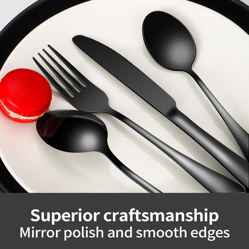 Lazycorner 60-Piece Black Silverware Set with Steak Knives Black Stainless Steel Flatware Set for 10 Food Grade Tableware Cutlery Set Rust-proof, Mirror Polished, Dishwasher Safe - Image 3
