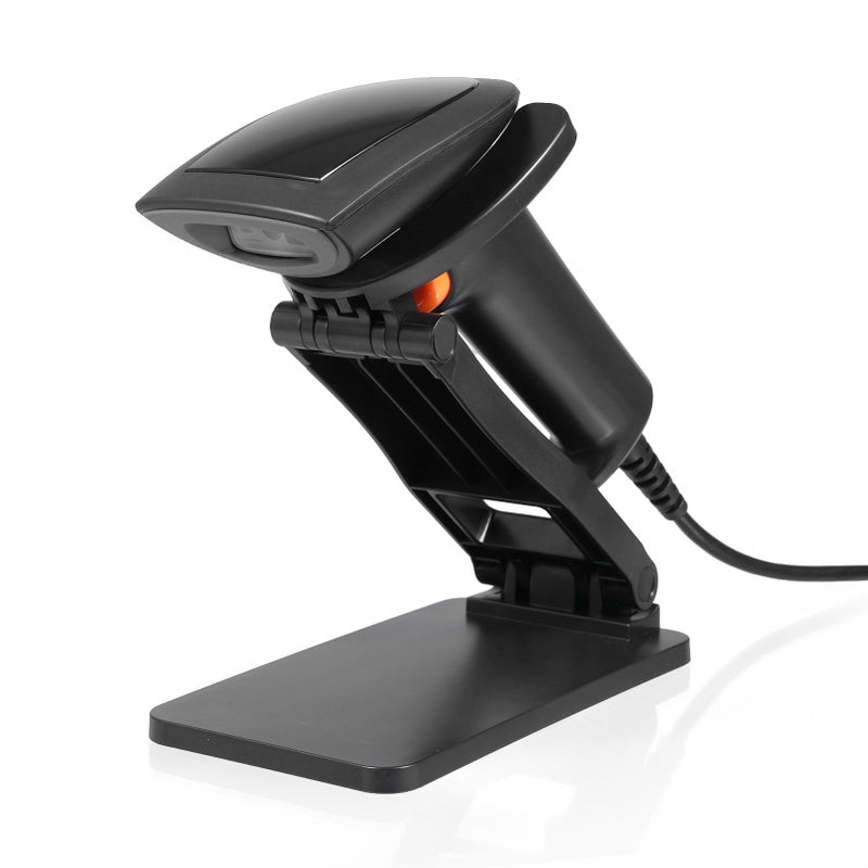Handheld USB 1D Barcode Scanner with Stand CMOS Image Sensor Support Paper Code/Screen Code Compatible with Windows   Android MacOS Linux System for Supermarket Library Logistics Retail Warehouse - Image 1