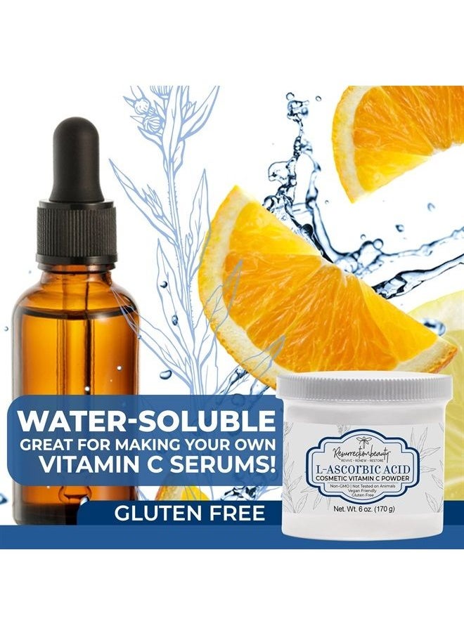 resurrectionbeauty L-Ascorbic Acid Powder (Cosmetic Vitamin C Powder for Face) to Make Your Own Vitamin C Serum, Hyaluronic Acid Serums with Vitamin C & Other DIY Anti-aging Cosmetic Formulations for Skin Care 6 Oz. Jar  - Image 2