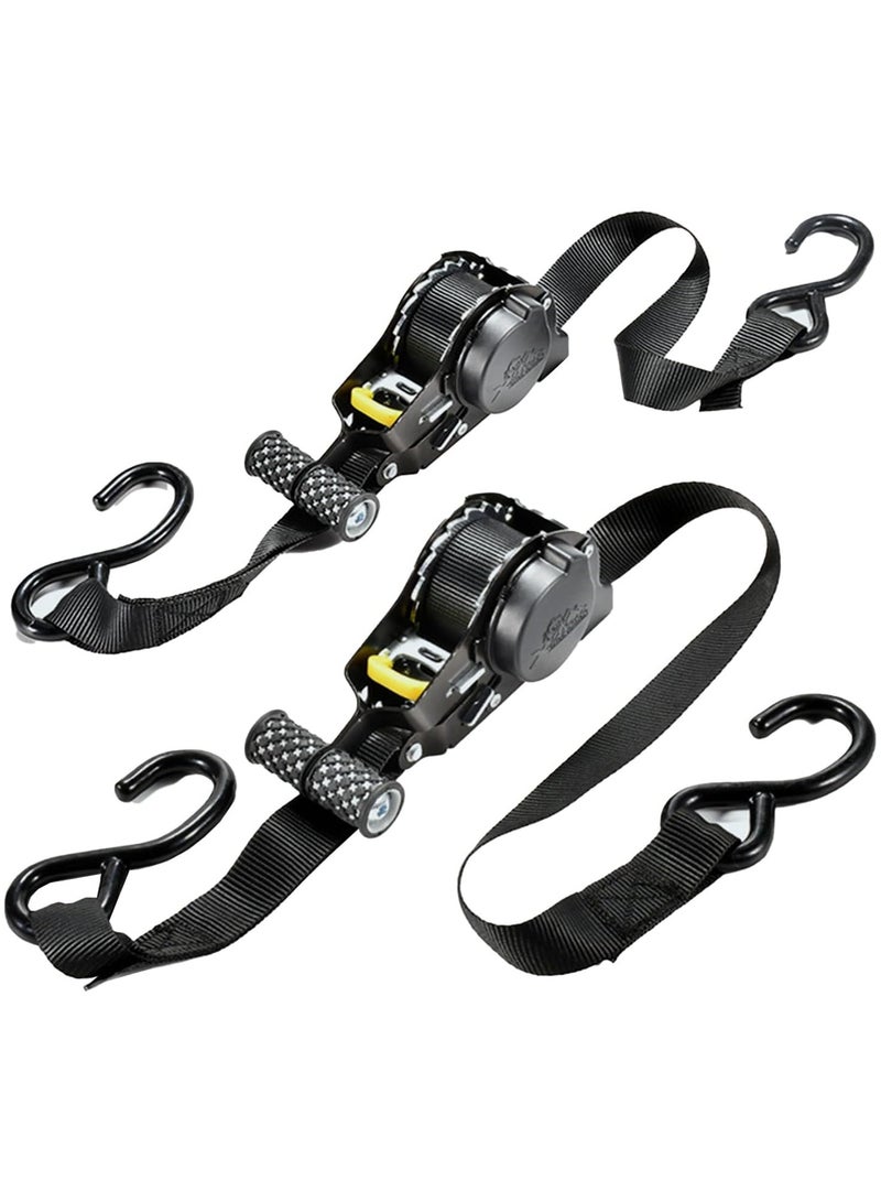 Soofam Retractable Ratchet Straps, 1500 lbs Breaking Strength, Heavy Duty Retractable Ratchet Tie Down Straps, S Hooks with Safety Clip, for Motorcycle, Boat, Kayak, and Cargo  - Image 2