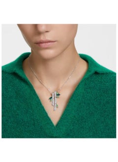 Generic Bamboo Pendant Green Necklace Rhodium Plated  - Image 3