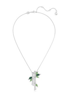 Generic Bamboo Pendant Green Necklace Rhodium Plated  - Image 2