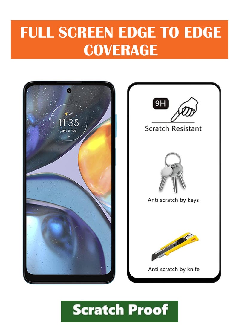 For Motorola Moto G22 - Tempered Glass Screen Protector - Advanced Border-Less Full Edge to Edge ,Shatterproof , High Responsiveness , Higher Transparency , Quick to Install ,Anti-scratch and Bubble-free Screen Protector - Black - Image 2