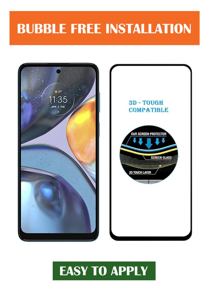 For Motorola Moto G22 - Tempered Glass Screen Protector - Advanced Border-Less Full Edge to Edge ,Shatterproof , High Responsiveness , Higher Transparency , Quick to Install ,Anti-scratch and Bubble-free Screen Protector - Black - Image 3