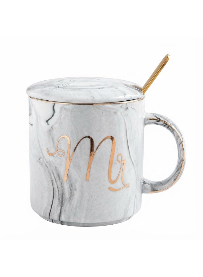 Neox Mr and Mrs Coffee Mug, ceramic marble coffee/tea Cupp with lid, Spoon set, personalized gift set for Couple, Parents, Wedding Gift, Bridal, Engagement - Image 3