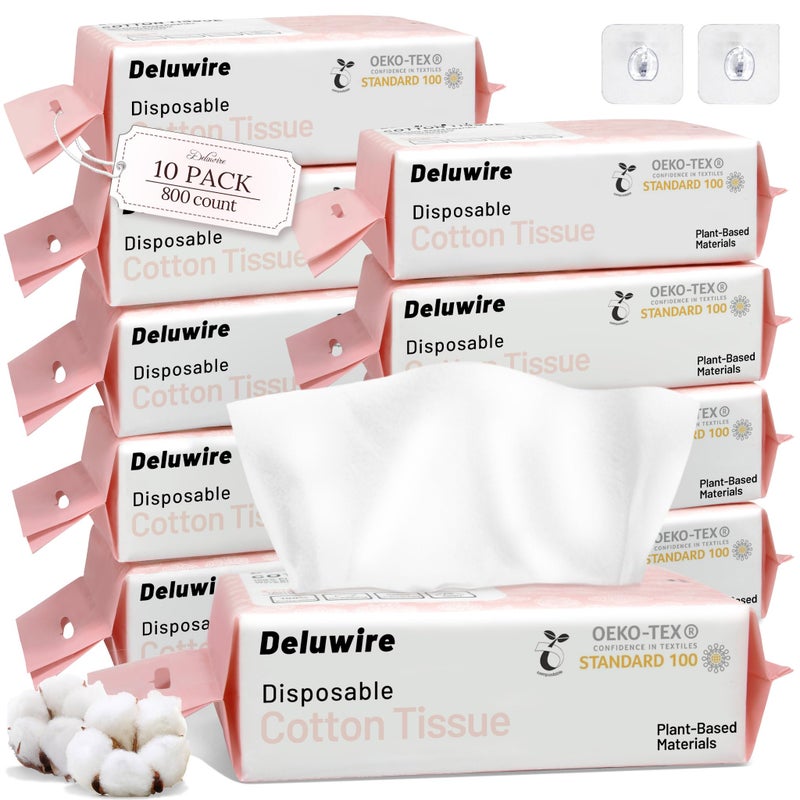 Deluwire 800 Count Disposable Face Towels, Soft & Skin Friendly Face Towelettes Disposable, Facial Tissue Dry Wipes for Women Cleansing - Image 1