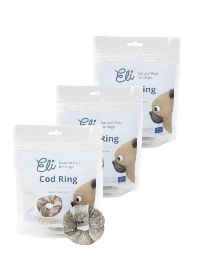 Eli Cod Skin Ring 3 Pack - Naturals Premium Dog Treats, Fish Skin Dental Treats, Rich in Protein & Omega 3, Low in Fat, Grain Free, Single Ingredient, Crispy, Hypoallergenic, Gluten Free, Air Dried - Image 1
