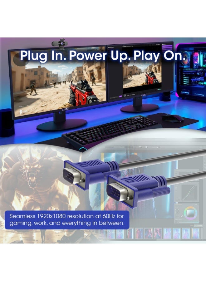 Arceyoo VGA Cable, 16.4ft (5m) Male-to-Male, 1920x1080 FHD 60Hz High Speed - Image 2