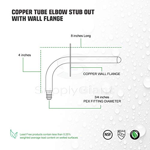 SUPPLYGIANT Supply Giant QTP-34G8 PEX Copper Stub Out Elbow with Wall Flange, 3/4", Brass - Image 5