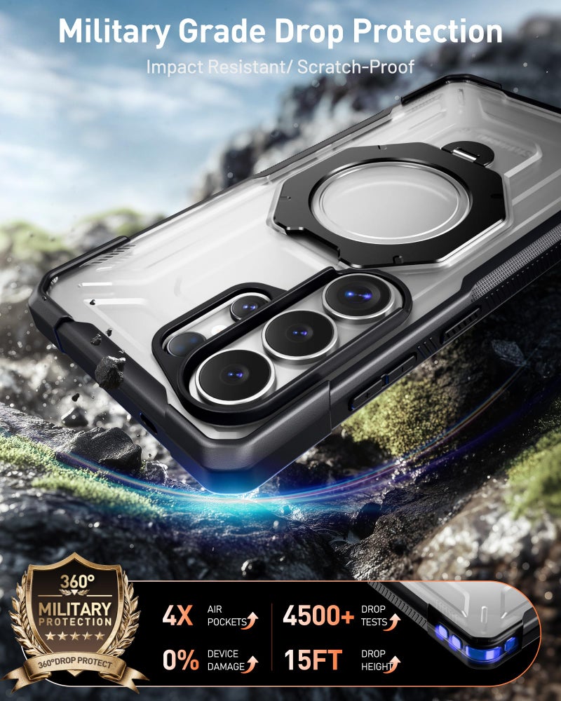 Poetic for Samsung Galaxy S26 Ultra Case | 360Â° Rotate Magnetic Ring Kickstand | Compatible with MagSafe | Military Grade Drop Proof Protection Cover | 2 Tempered Glass Screen Protector | Black/Clear - Image 5