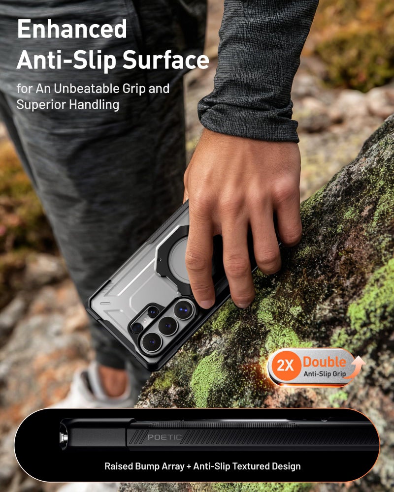Poetic for Samsung Galaxy S26 Ultra Case | 360Â° Rotate Magnetic Ring Kickstand | Compatible with MagSafe | Military Grade Drop Proof Protection Cover | 2 Tempered Glass Screen Protector | Black/Clear - Image 4