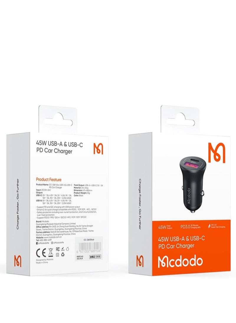 Mcdodo 45W PD Car Charger - Dual Ports (Type-C & USB) - Image 2