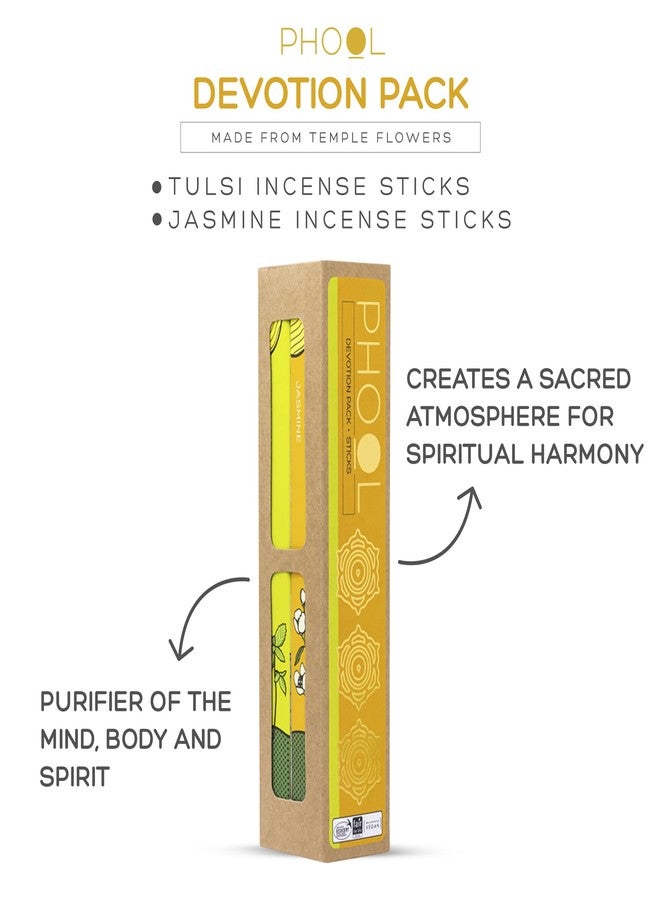 PHOOL LUXURY INCENSE مجموعة فول الفاخرة من أعواد البخور - أعواد بخور طبيعية (ريحان وياسمين)، 80 عود بخور عضوي خالٍ من الفحم، عبوة من قطعتين، حامل خشبي مجاني، للطقوس والتأمل - Image 2