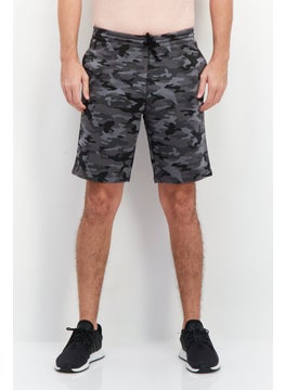 Reebok Men Sportswear Brand Logo Drawstring Training Shorts, Grey Combo  - Image 1