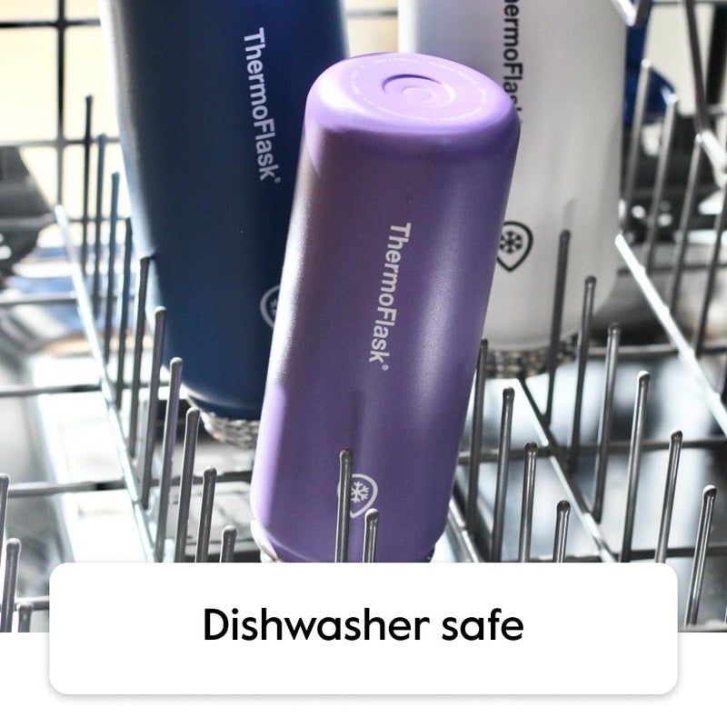 ThermoFlask زجاجة ثيرمو فلاس للأطفال مع غطاء قشة - زجاجات مياه متينة وآمنة في غسالة الصحون - تصميم غطاء زجاجة مانع للتسرب - زجاجات مياه قابلة لإعادة الاستخدام للاستخدام اليومي - 16 أونصة، أحمر/أزرق (عبوة 2)  - Image 4