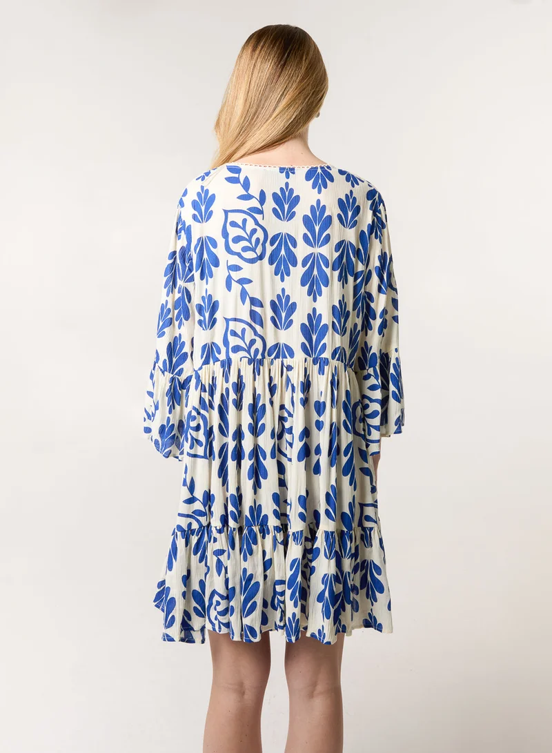 Blue Vanilla Tie Front Smock Dress