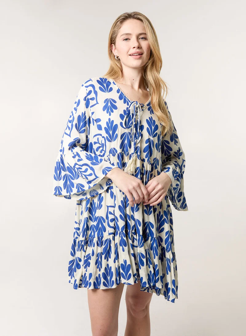 Blue Vanilla Tie Front Smock Dress