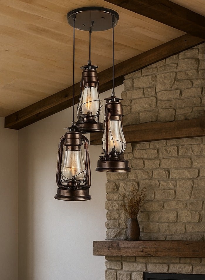 Vintage Lantern Pendant Chandelier – E27 Base – 3 Lanterns - Image 2