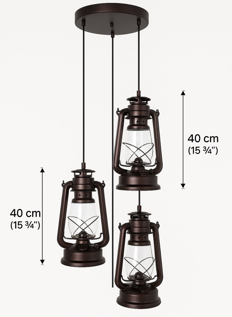 Vintage Lantern Pendant Chandelier – E27 Base – 3 Lanterns - Image 4