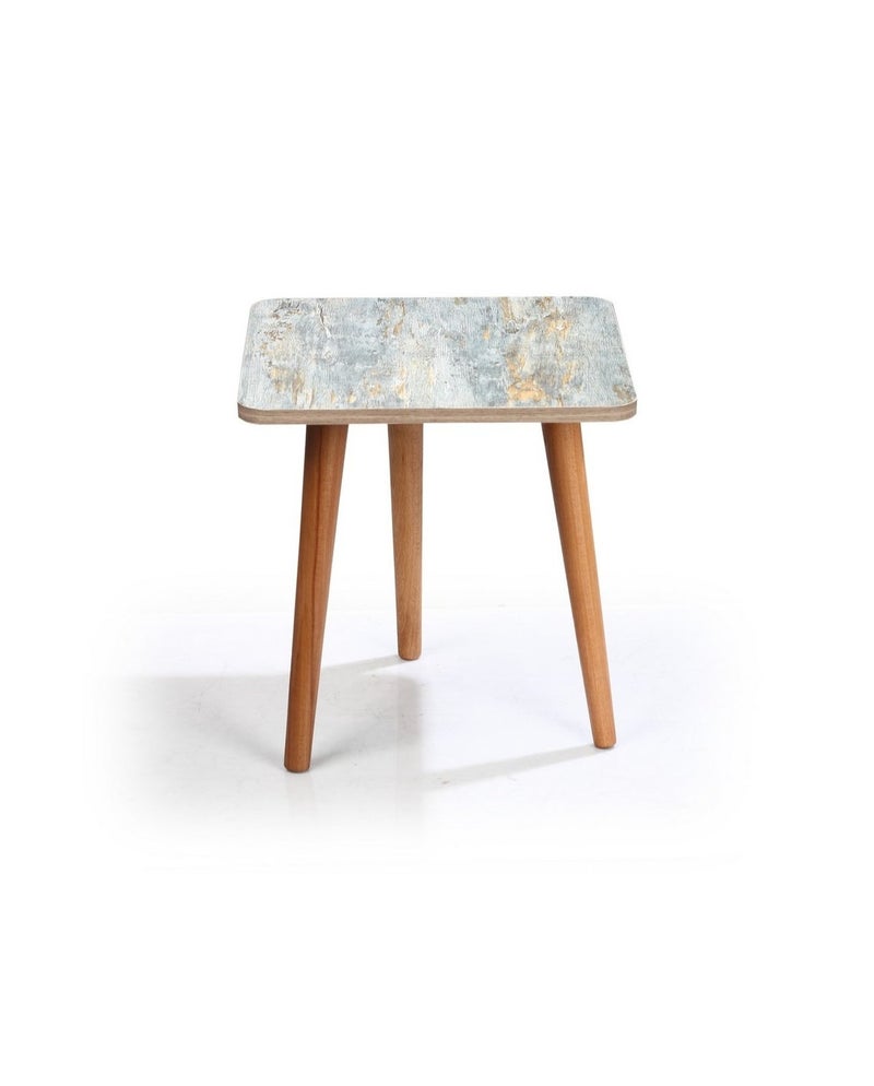 Modern Square Side Table - MDF Top with Beech Wood Legs - 47x47x43 cm (Sky Blue& Gray) - Image 1