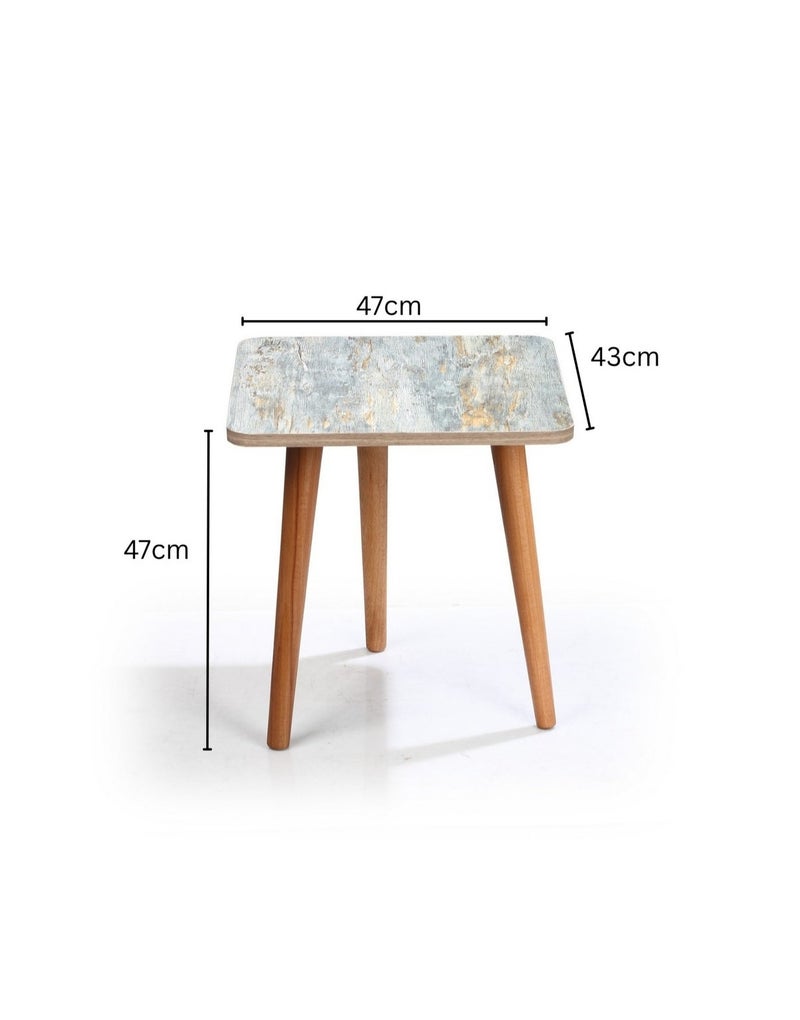 Modern Square Side Table - MDF Top with Beech Wood Legs - 47x47x43 cm (Sky Blue& Gray) - Image 2