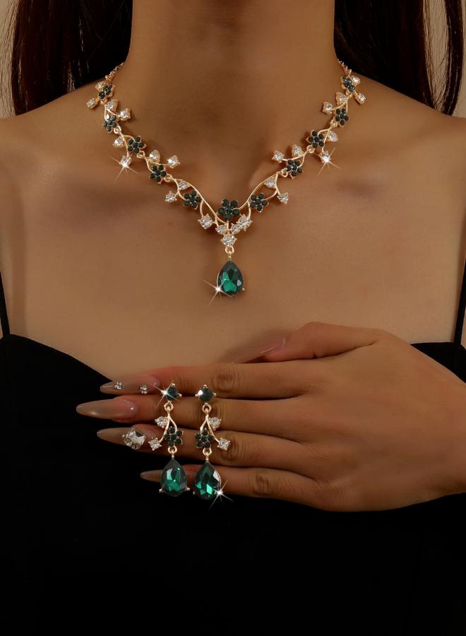 Take Two 2-Piece Rhinestone Drop Embellished Necklace and Earrings Jewelry Set - Image 1