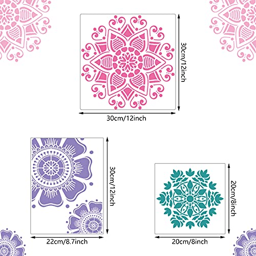 Zonon 12 Pieces Large Mandala Stencil Reusable Stencil Laser Cut Painting Template For Wall Tile Floor Fabric Furniture Painting,12 Styles,3 Sizes (Delicate Style) - Image 3