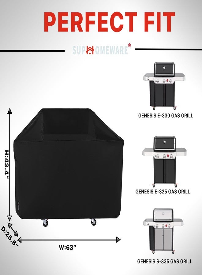 Suphomeware 63 Inch BBQ Grill Cover for New 2022 Weber Genesis 300 Series, Heavy Duty Barbecue Covers Compared to Weber 7757, Black - Image 2