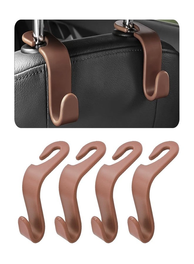 Hanemia 4PCS Car Back Seat Headrest Hooks, Rear Car Seat Storage Headrest Hanger Holder Hooks Organizer, Universal Auto Interior Accessories for Bag Purse Handbag Cloth Coats Grocery (Brown) - Image 1