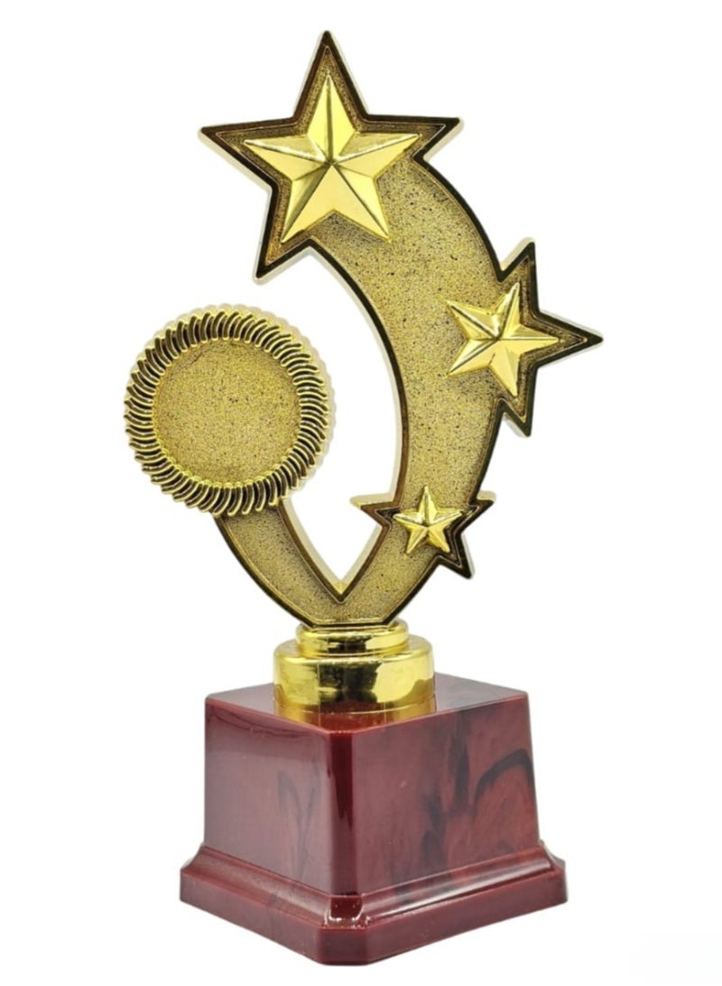 Spall 3-Star Trophy in Gold with Wooden Base – Premium Award for Excellence in Sports, Academics & Competitions