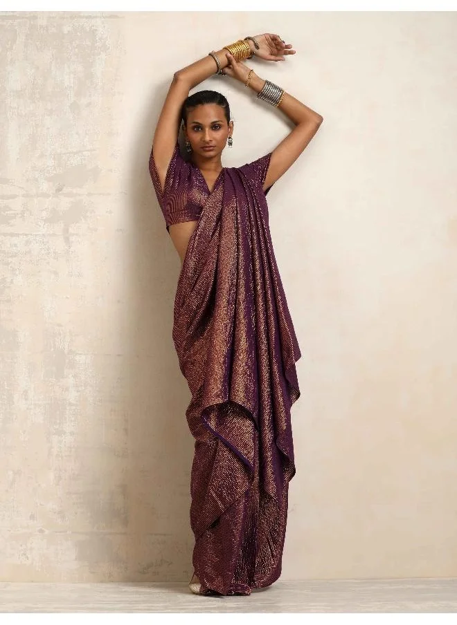 ترو برونز trueBrowns Purple Gold Lurex Ready To Wear Saree