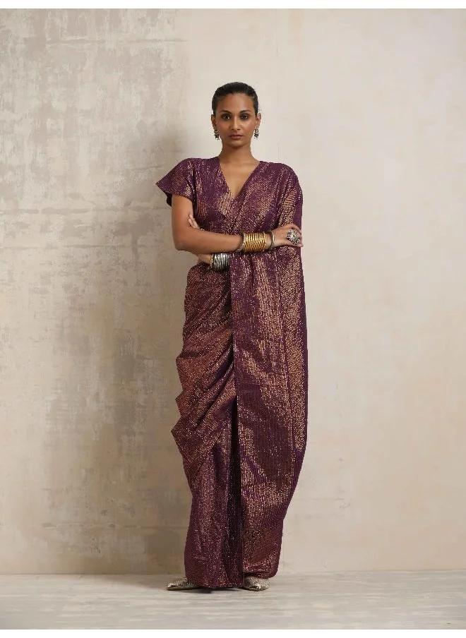 ترو برونز trueBrowns Purple Gold Lurex Ready To Wear Saree